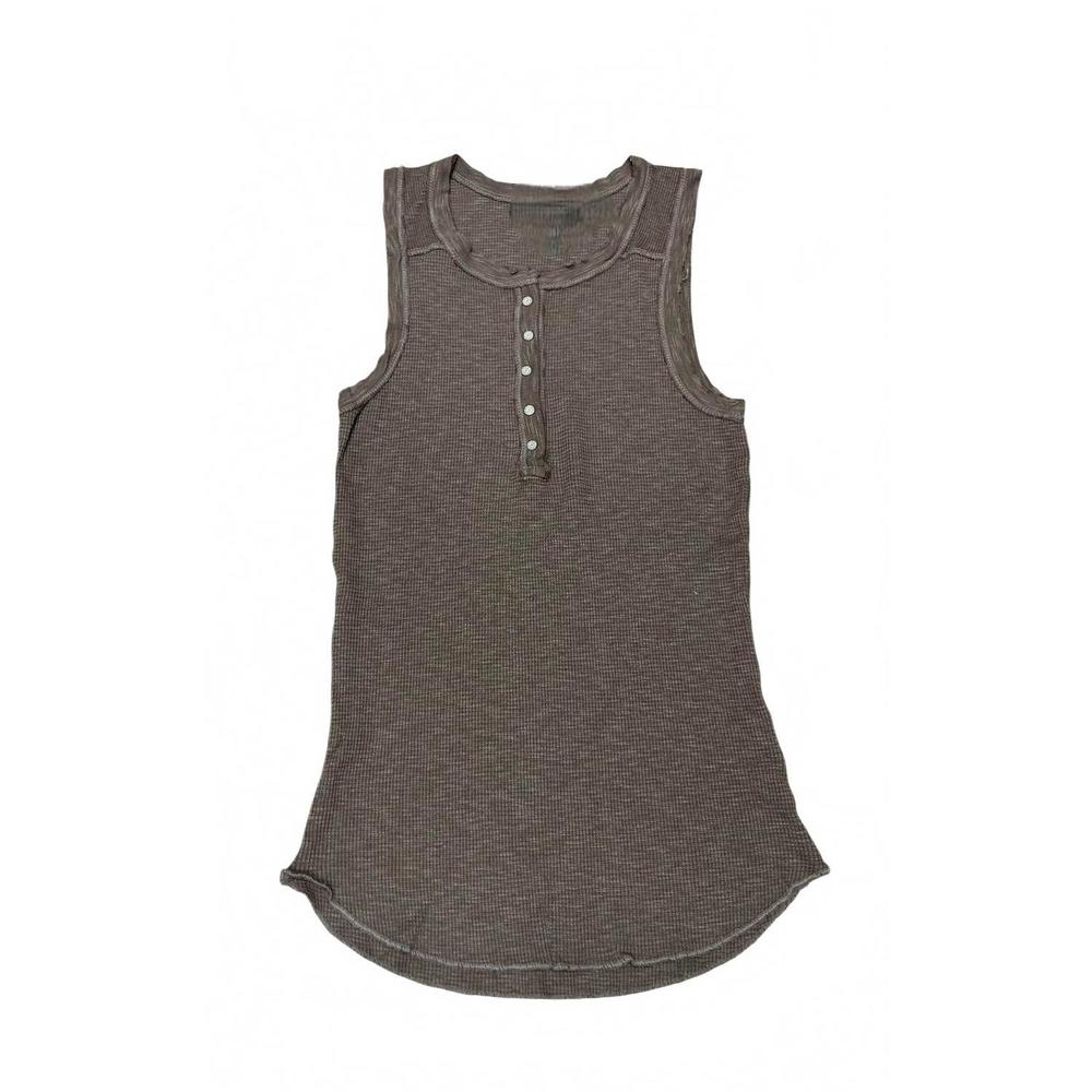 NEW CROWN JEWEL women's thermal crew henley tank in bark